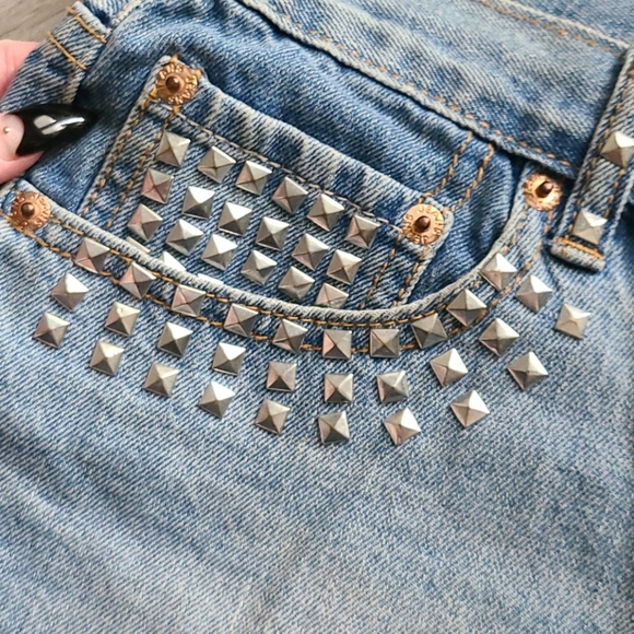 High Waisted Studded Festival Denim Shorts - Picture 2 of 6